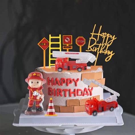 Buy Fire Truck Cake Topper Firefighter Cake Decoration Fireman Themed ...