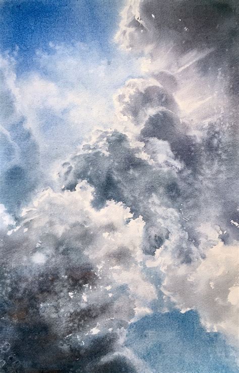 Geheimnis Wolken, Aquarell Malerei, Landschaftsmalerei, Wolken Malerei, Original-Kunst ...