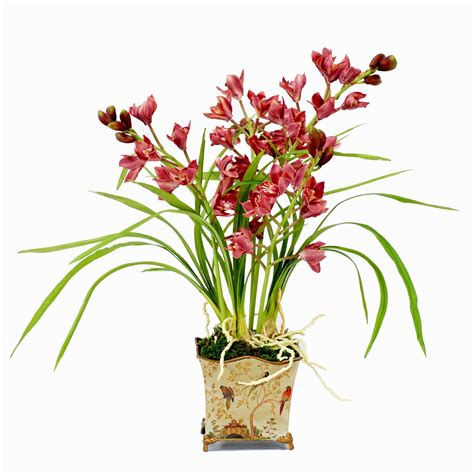 Winward Designs Cymbidium Orchids in Aviary Garden Cache Pot