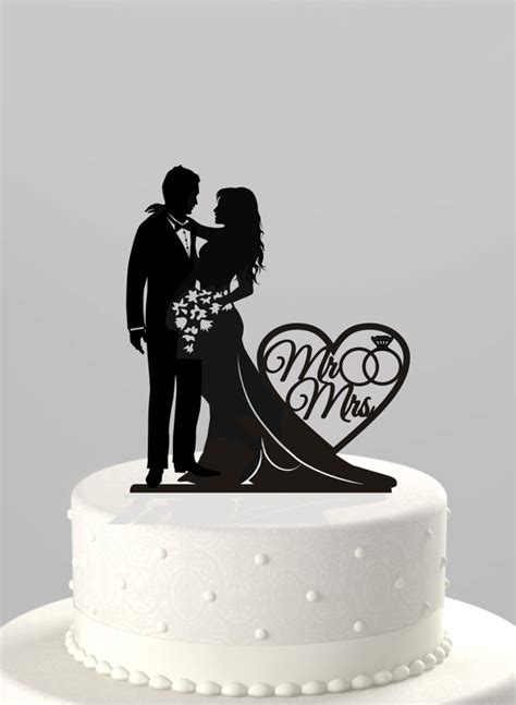 Wedding Cake Topper Silhouette Bride And Groom With "Mr & Mrs" Acrylic ...