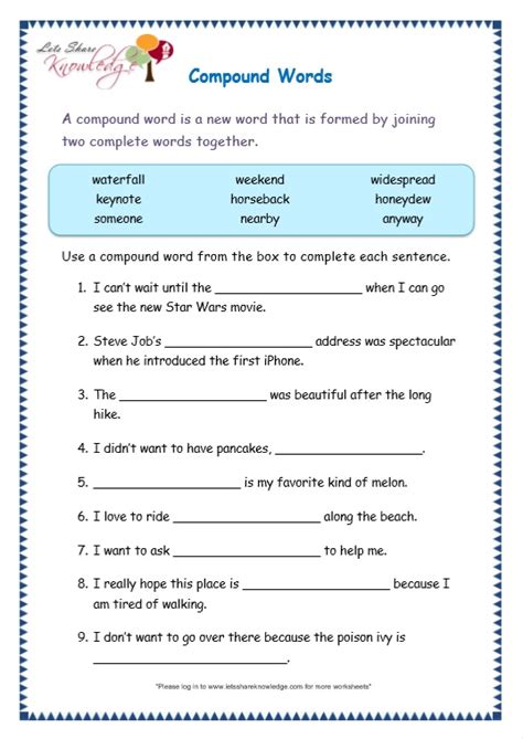 Grade 3 Grammar Topic 20: Compound Words Worksheets – Lets Share Knowledge