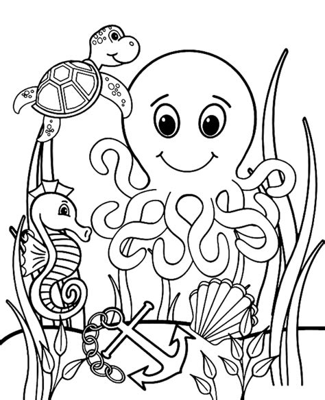 Sea animals to color free coloring worksheet, fish Coloring Page, FREE Coloring Page Template ...