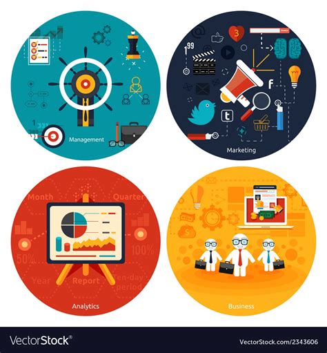 Icons for marketing management analytics Vector Image