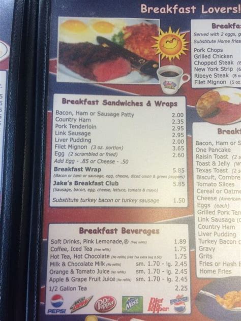 Menu at Jake's Diner restaurant, Greensboro, S Holden Rd