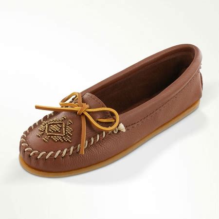 Minnetonka Moccasins 58 - Women's Deerskin Beaded Moccasin - Carmel