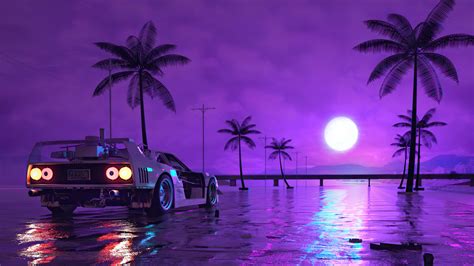 Retro Wave Sunset and Running Car Wallpaper, HD Artist 4K Wallpapers, Images, Photos and Background