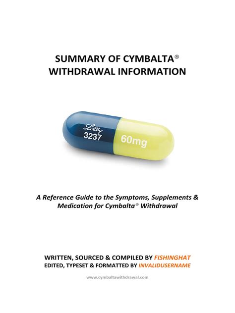 Summary of Cymbalta Withdrawal Information | Drugs | Pharmacology