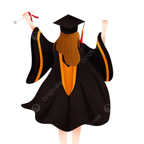 Graduation Girl Back White Transparent, Cartoon Graduation Girl Back Element, Girl, Character ...