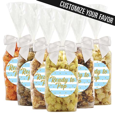 "Ready To Pop" - Blue Stripes Confetti Baby Shower Popcorn Favors ...