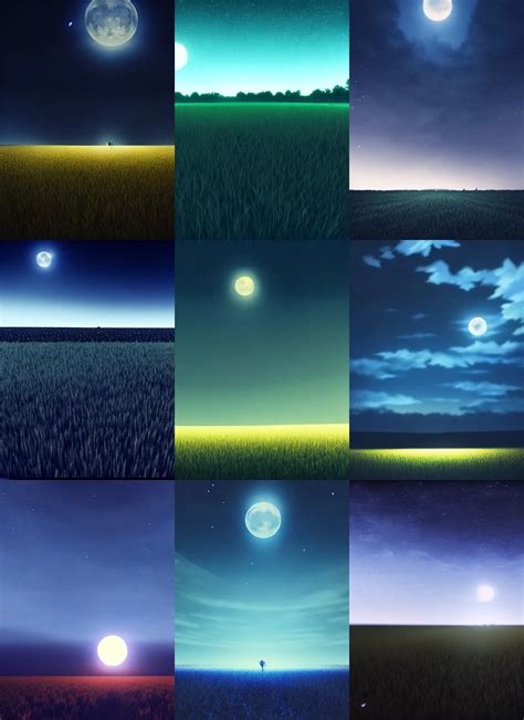 a field at night, night time, moonlight, dark blue | Stable Diffusion ...