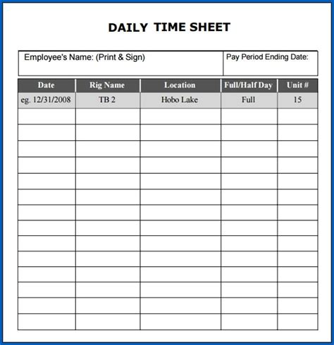 Daily Timesheet Template Excel With Tasks