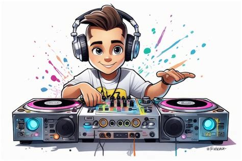 Premium AI Image | dj in headphones cartoon illustration created with ...