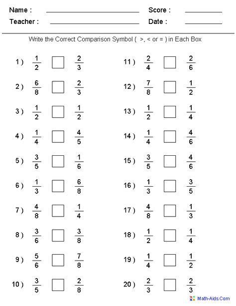 Comparing Fractions Worksheets | Fractions worksheets, Math fractions ...