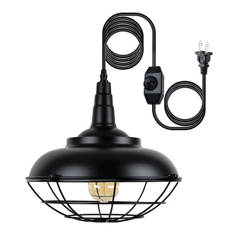 Buy HMVPL Plug In Hanging Light Fixtures, Black Cage Plug In Pendant Light, Metal Outdoor ...