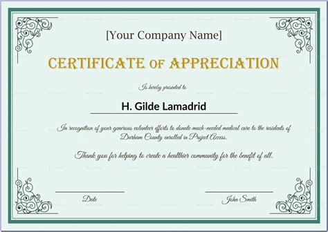 Volunteer Appreciation Certificate Template Free