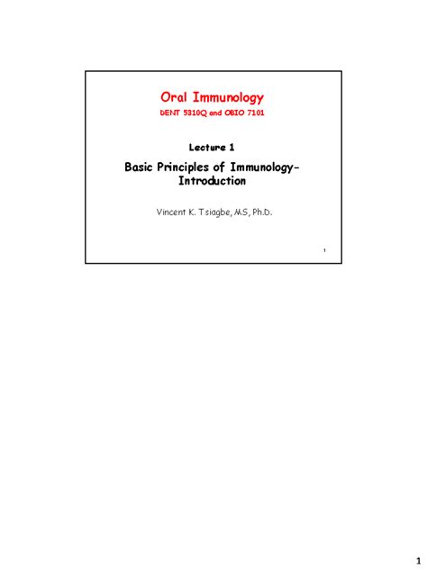 Immunology Lecture 1 Basic Principles of Immunology - Oral Immunology ...