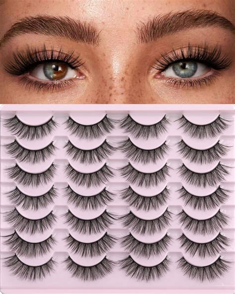 Buy False Eyelashes 14mm Faux 3D Mink Lashes Natural Look Fluffy Cat Eye Wi Lashes Pack by ...