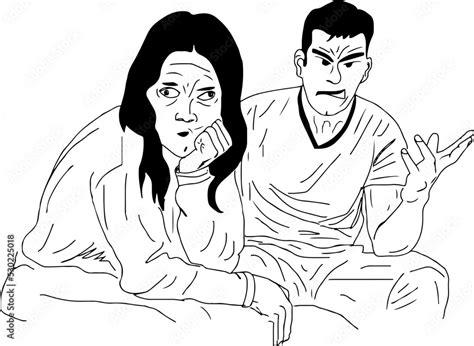 Husband wife fighting cartoon doodle drawing, line art vector ...