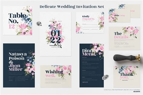 Delicate Wedding Invitation Set | Creative Market