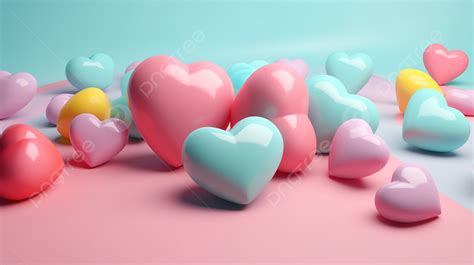 Pastel Pink And Blue Hearts On A Pink Colored Background, 3d Colorful ...