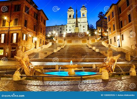 Piazza Di Spagna with the Spanish Steps and the Fontana Della Barcaccia Under the Moon Stock ...