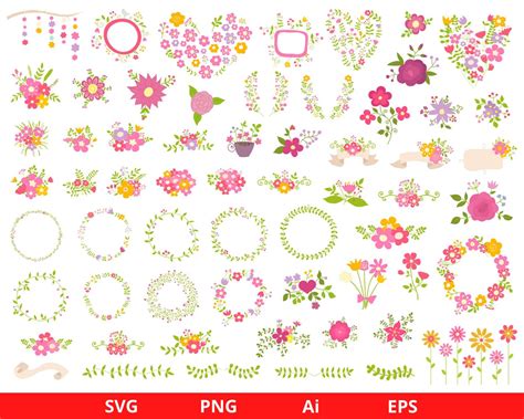 Pink Flower Clipart Pink Floral SVG and PNG Floral Clipart | Etsy