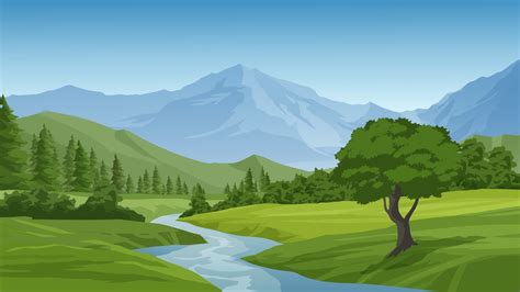 Beautiful Mountain Landscape With River And Forest 3428333 Vector Art at Vecteezy