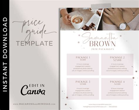 Photography Pricing Template for Canva • Macarons and Mimosas