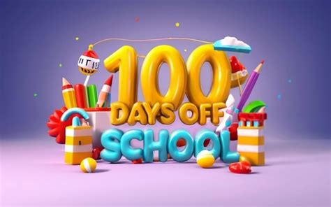 Premium Photo | 100 days of school school equipment kids school in arrangement 3d background