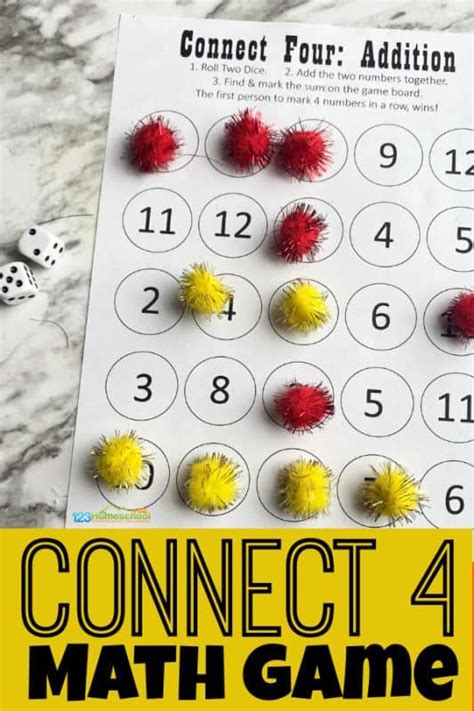 FREE Printable Connect 4 Addition Math Game | Math addition games, Math games, Printable math games