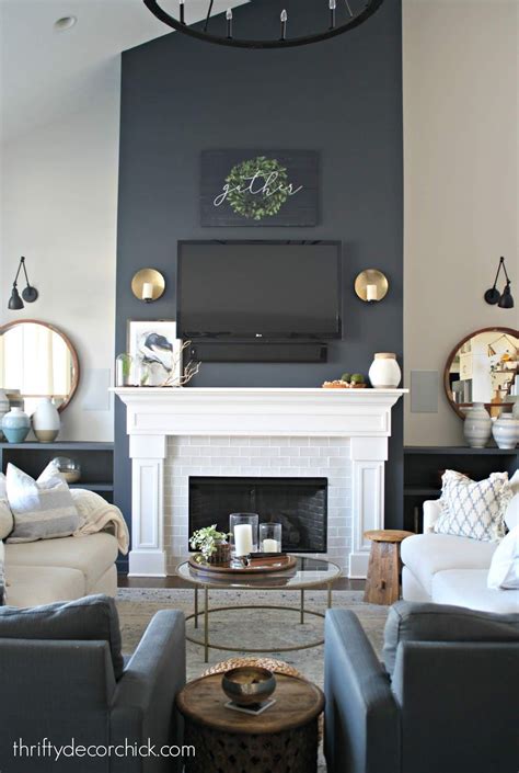 fireplace and mantle | Accent walls in living room, Grey accent wall ...