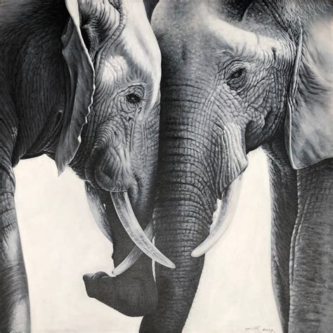 Two Elephants - Hand Painted Oil Painting On Canvas