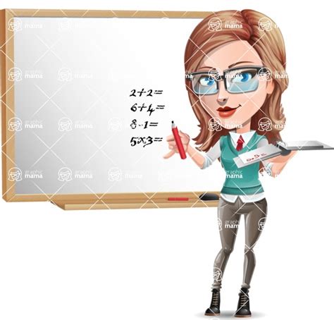 Pretty Young Female Teacher Cartoon Character / Writing on whiteboard | GraphicMama