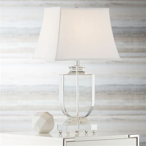 Vienna Full Spectrum Traditional Table Lamp Clear Crystal Urn Tapered Rectangular White Shade ...