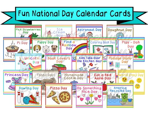 Fun National Day Cards for Children's Calendar Calendar | Etsy