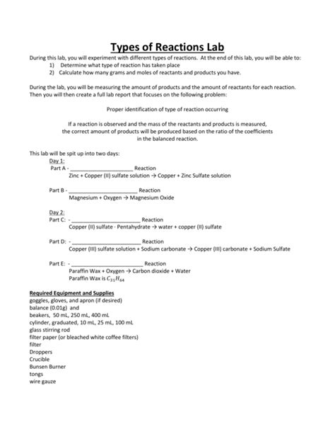Types of Reactions Lab