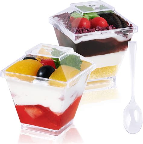 JOLLY CHEF Disposable Plastic Dessert Cups with Spoons and Lids , Clear ...