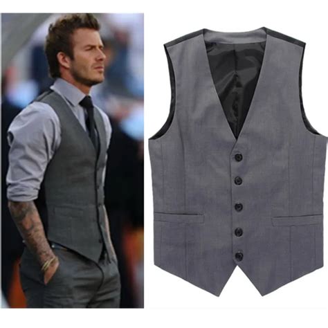 Aliexpress.com : Buy Grey Slim Fit Dress Vests For Men David Beckham ...