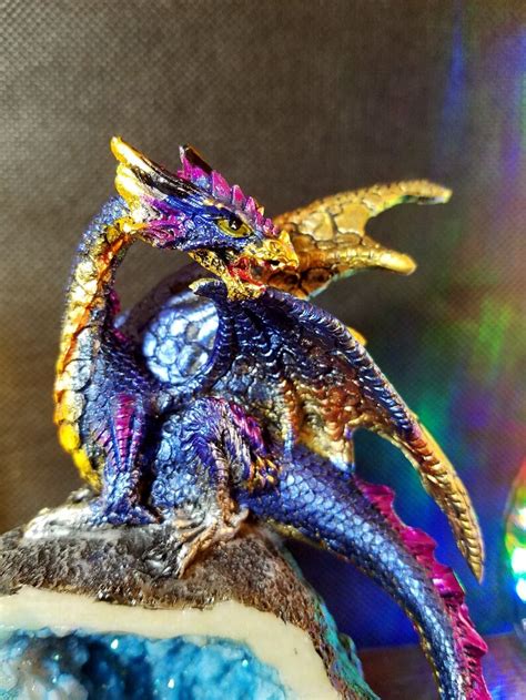 Blue Multi Color Dragon Figurine on a Resin Crystal Geode | Etsy