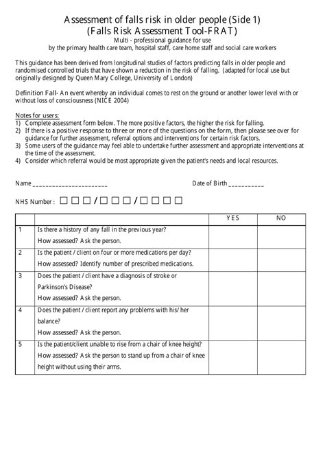 Falls Risk Assessment Tool Template for Older People Download Printable ...