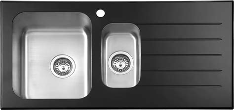 JASSFERRY Glossy Black Glass Top Kitchen Sink Stainless Steel 1.5 One Half Bowl Right Hand ...