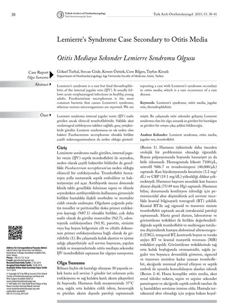 (PDF) Lemierre's Syndrome Case Secondary to Otitis Media