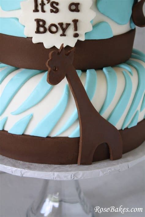 Brown & Blue Zoo Animals Baby Shower Cake