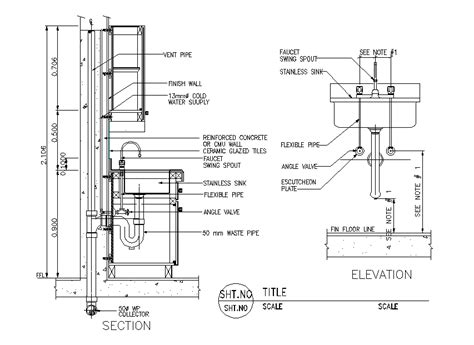 Wash Basin Section And Elevation Design AutoCAD File - Cadbull