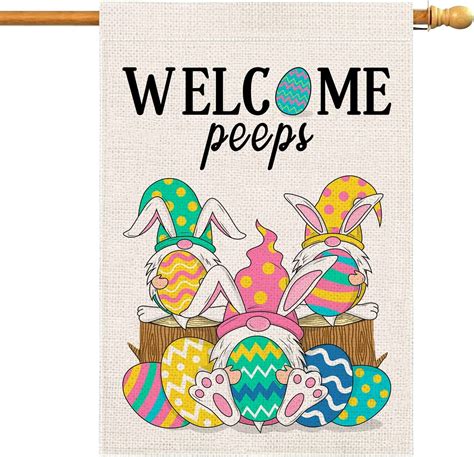 Easter Flag 28 X 40 Double Sided, Welcome Peeps Bunny Gnomes Easter House Flags | Easter flags ...