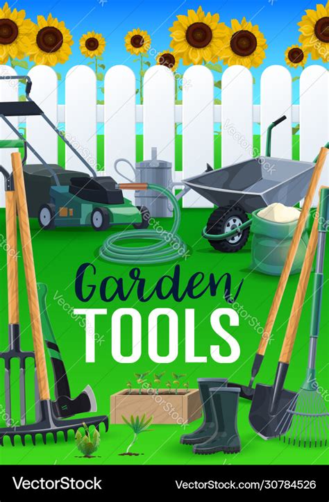 Agriculture gardening and farming tools poster Vector Image