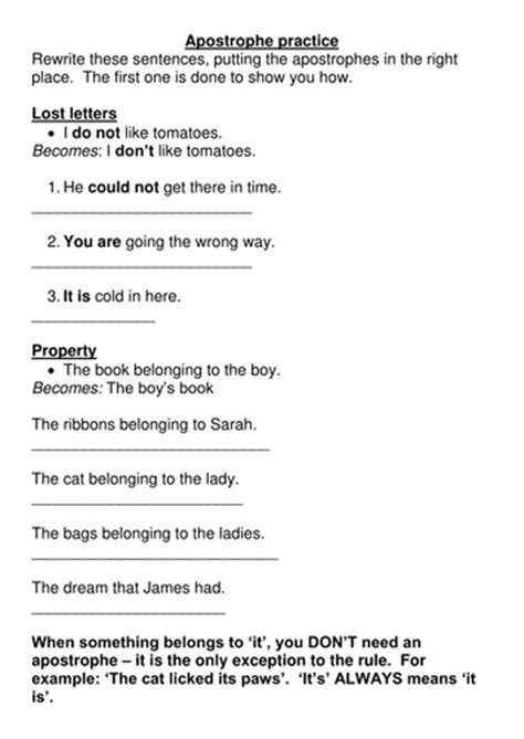 Apostrophe exercises | Teaching Resources