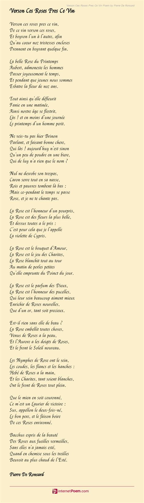 Verson Ces Roses Pres Ce Vin Poem Rhyme Scheme