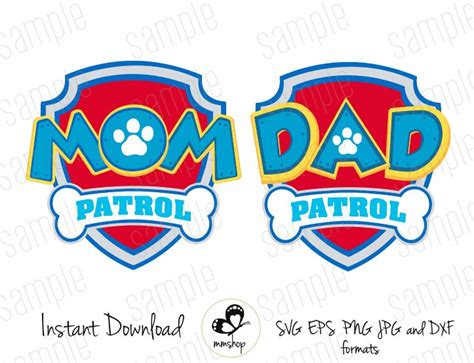 Mom and Dad Patrol, Paw Patrol Badge, Kids cartoon Svg, Paw Patrol Car ...