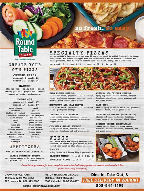 Round Table Pizza Menu - Office Table